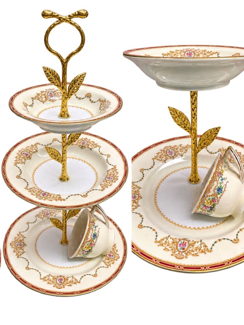 Vintage Noritake 1802 China Three-Tier Bird Feeder with Matching Floral Teacup.”